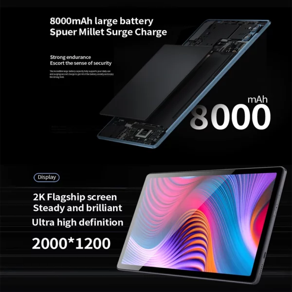 BDF P60-Tablette PC Android 12 de 10.1 Pouces, 8 Go de RAM, 256 Go de ROM, Appel Téléphonique, Wifi, Bluetooth, Google – Image 4
