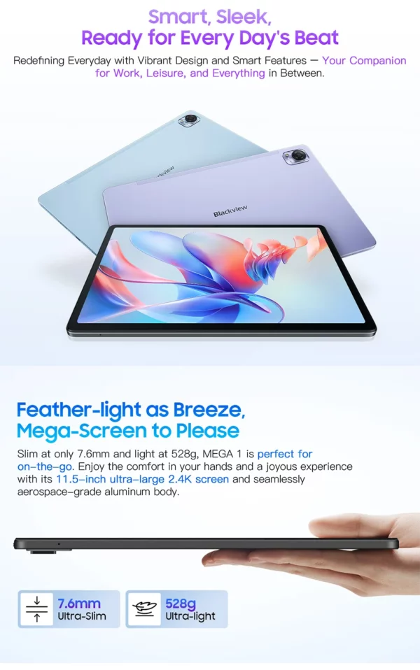 Blackview MEGA 1 tablettes 11.5 "2.4K 120Hz affichage 50MP caméra 12GB 256GB 8800mAh 33W charge Widevine L1 Android Pad PC – Image 16