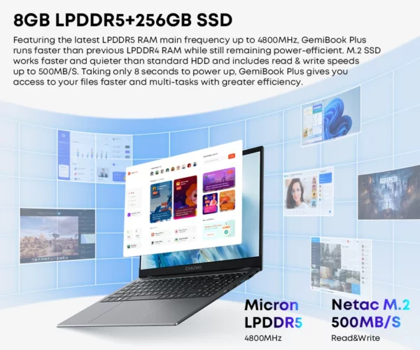 CHUWI GemiBook Plus 15.6 ''ordinateur portable 16GB RAM 512GB SSD ordinateur Windows 11 ordinateur portable 12e génération Intel Alder Lake N150/N100 – Image 11