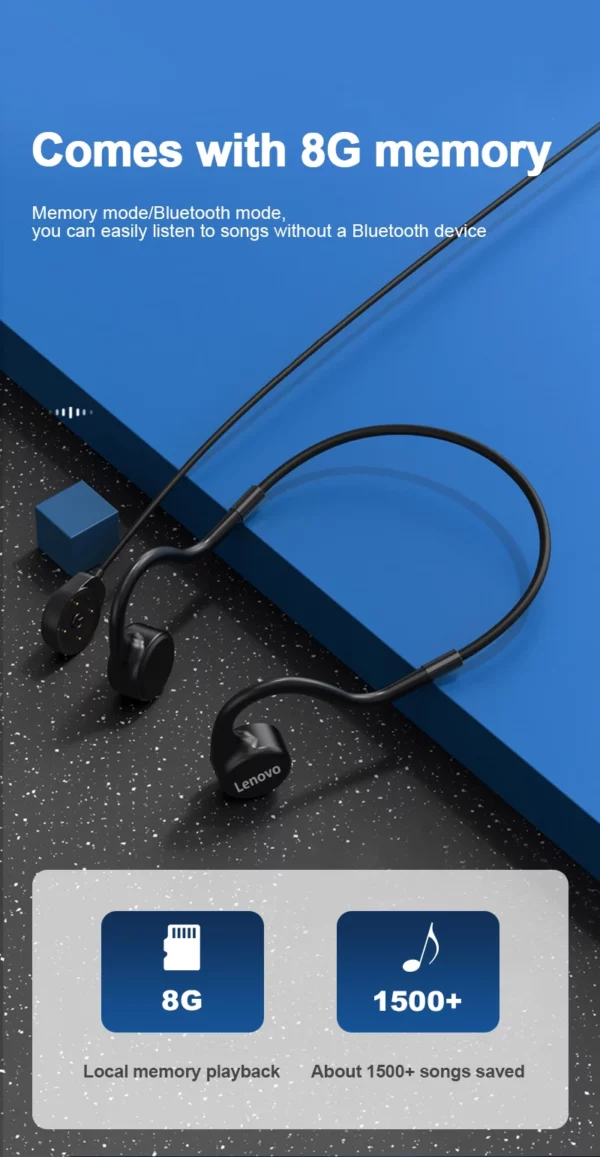 Lenovo X5 casque sans fil à Conduction osseuse intégré 8GB mémoire Bluetooth 5.0 écouteurs compatibles IPX8 casque étanche S – Image 11