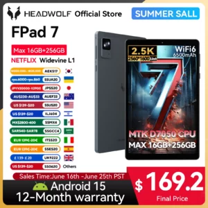 Headwolf FPad7 tablette 8 "FHD affichage Android 15 MTK dimension 7050 CPU 2560x1600 IPS/16GB + 256GB/ 4G LTE 4G LTE Version mondiale