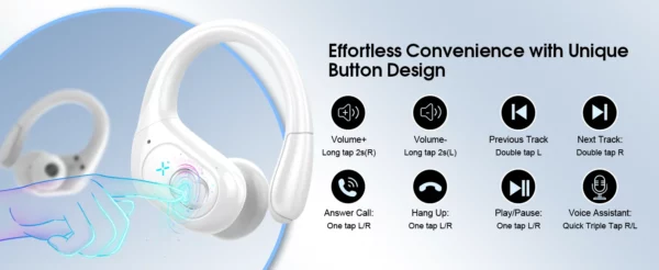 Écouteurs Bluetooth de sport, étanches IPX7, sans fil, 75 heures de musique, avec micro, affichage de puissance LED, crochet d'oreille souple, oreillettes TWS – Image 9
