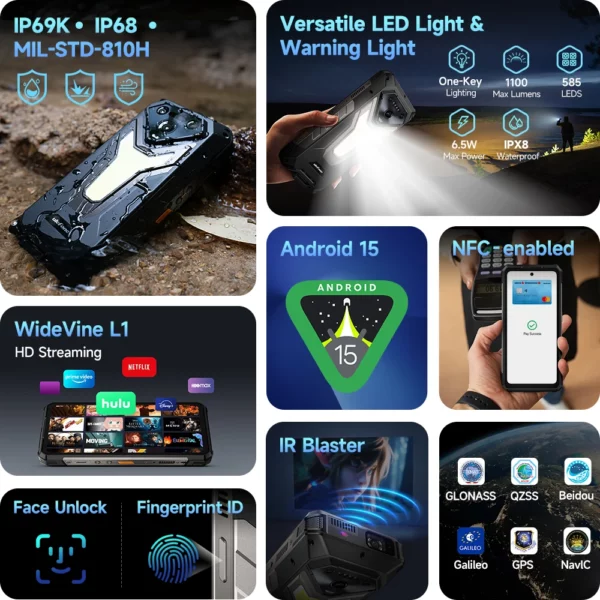 Ulefone Armor 34 Pro 5G AI 25500mAh téléphone robuste Smartphone Android 15 32GB + 512GB projecteur DLP intégré 6.95 "NFC téléphone portable – Image 6