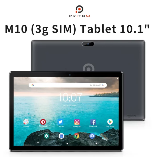 PRITOM – tablette PC 10 pouces, avec emplacement SIM, Android 10, 64 go, Quad Core, écran tactile, WiFi, GPS, prise en charge des appels téléphoniques 3G – Image 8