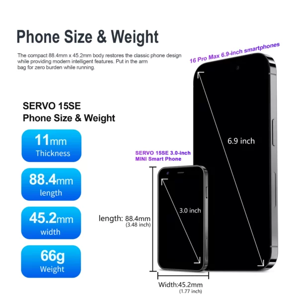 SERVO Mini Smartphone 3 "écran HD système Android 2GB RAM 16GB ROM Play Store 3G WCDMA cellulaire Super petits téléphones mobiles bon marché – Image 2