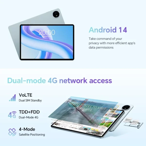 Teclast M50 Plus tablette 10.1 "écran 6GB 128GB Helio G85 8 cœurs 7000mAh batterie Android 14 double SIM GPS onglet Version mondiale – Image 3