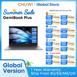 CHUWI-Ordinateur Portable GemiPlePlus avec Ventilateur de Refroidissement, Processeur Intel N100, 12e Isabel, 15.6 Pouces, 1920x1080P, 16 Go de RAM, 512 Go SSD, Windows 11