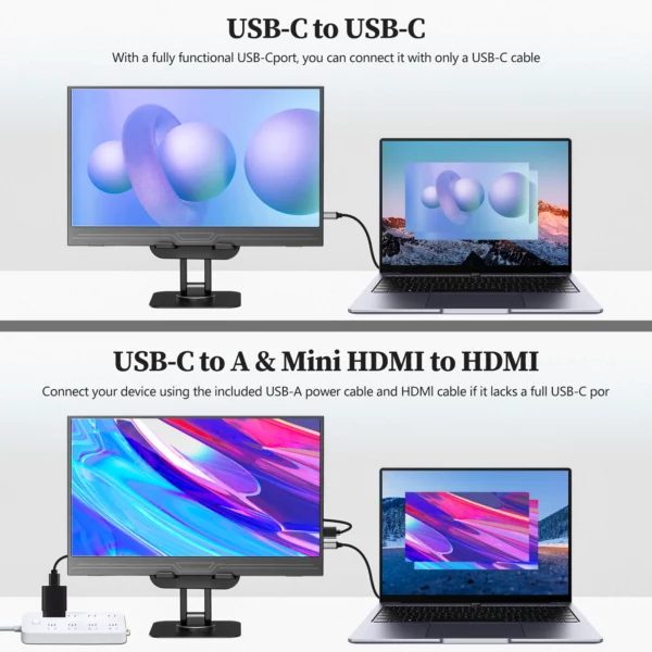 VEOUT Ultra-mince 1920x1080P IPS affichage USB-C/HDMI FreeSync béquille pour les jeux voyage bureau utilisation 13.3 pouces moniteur Portable – Image 2