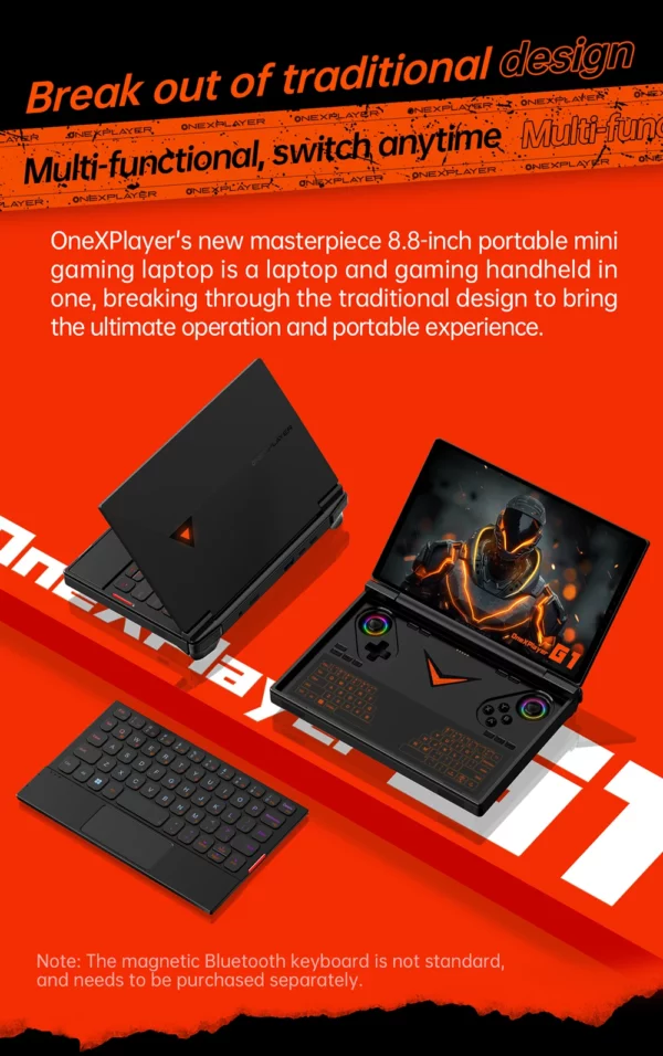 OneXPlayer G1 AMD Ryzen AI 9 HX 370 8.8 "Mini ordinateur portable de jeu jeux de bureau mobiles clavier double Mode PC Console de jeu portable – Image 11