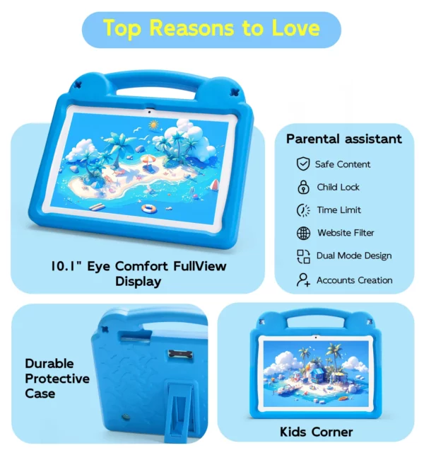ANRY-Tablette Android 15 pour enfants, tablettes à écran HD, cadeaux pour enfants, 8 Go de RAM, 4 + 4 extensions, 64 Go, Dean A523, 2025 GHz, 10.1 Mah, 2.0 pouces, 5000 – Image 14