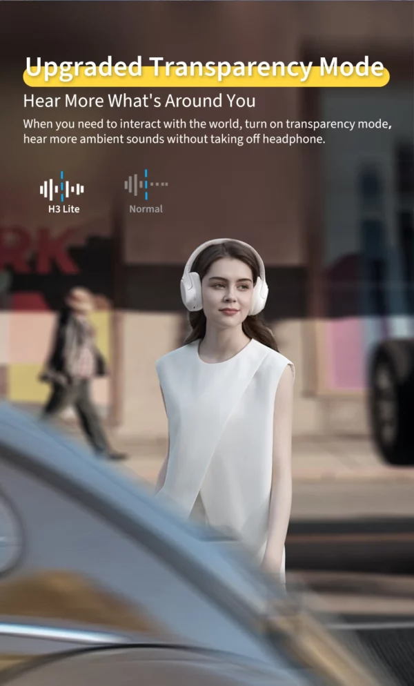 QCY-Écouteurs sans fil et filaires H3 Lite ANC, Bluetooth 5.3, casque supra-auriculaire pliable, son HIFI, 60 heures de lecture, écouteurs pour touristes allergiques – Image 13