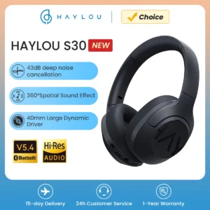 HAYLOU-Casque sans fil S30, Bluetooth 5.4, 43dB, écouteurs adaptatifs antibruit, ensembles de sauna, pilote 40mm, 80H de lecture
