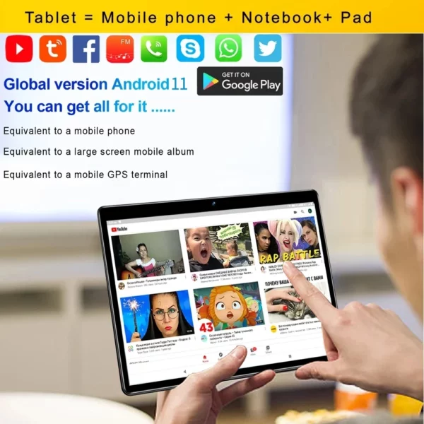 Tablette Android 11 de 10.1 Pouces, 4 Go + 64 Go, 3G, Appel Téléphonique, Touriste, EpiCard ou WIFI, Google Play, pour Ordinateur Portable, Nouveauté 2024 – Image 2