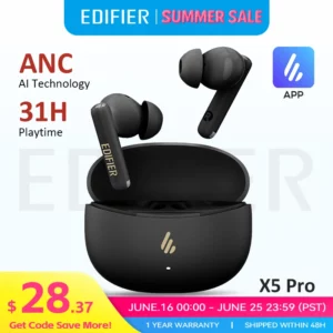 Edifier X5 Pro suppression Active du bruit TWS Bluetooth écouteurs sans fil écouteurs IP55 étanche Mode de jeu charge rapide