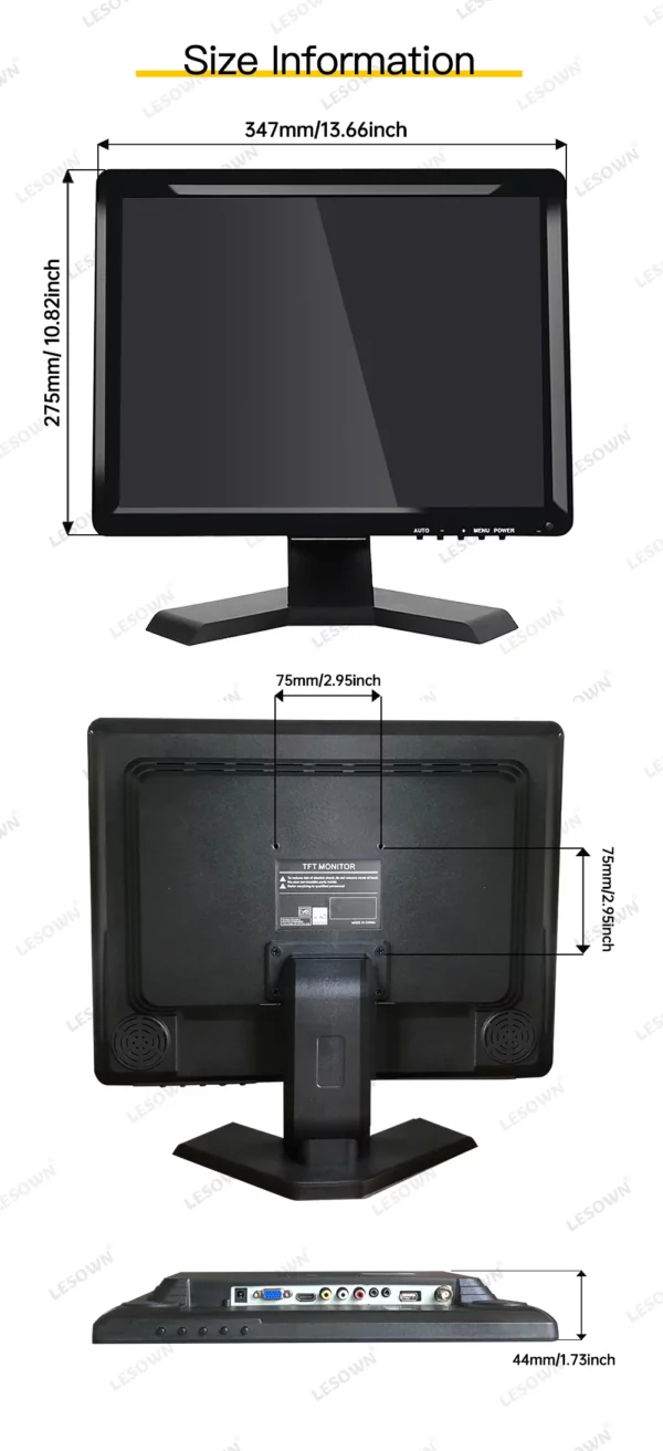 LESOWN-Moniteur à écran tactile LCD industriel, écran externe pour ordinateur de bureau, interface VGA uniquement, HD 1024x768, 15 pouces – Image 15