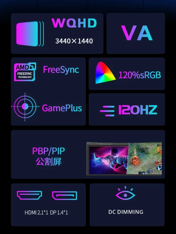Moniteurs de jeu incurvés Oem, écran de studio, LED, 4K, 3440Hz, interface Johanna, 34 pouces, 1440x165, prix d'usine – Image 7