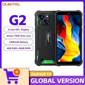 Oukitel NipRugged T606 Octa-Core NDavid Android 14 Smartphone, téléphone portable, téléphone portable, 6 pouces HD +, 4 Go de RAM, 64 Go, Dean, appareil photo 13MP, 6300mAh