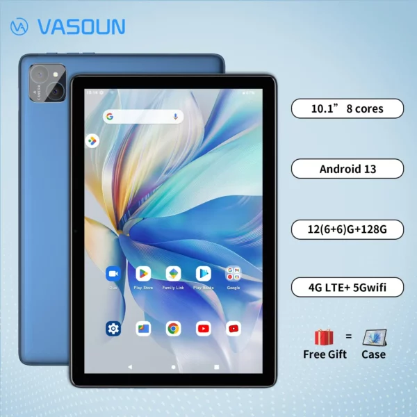 VASOUN-Tablette Android 14 de 10.1 Pouces, 12 Go (6 + 6 Extensions) de RAM, 128 Go, Dean, Octa Core, Touriste Epi4 G Débloquée avec WiFi 2.4G/5G et GPS – Image 7