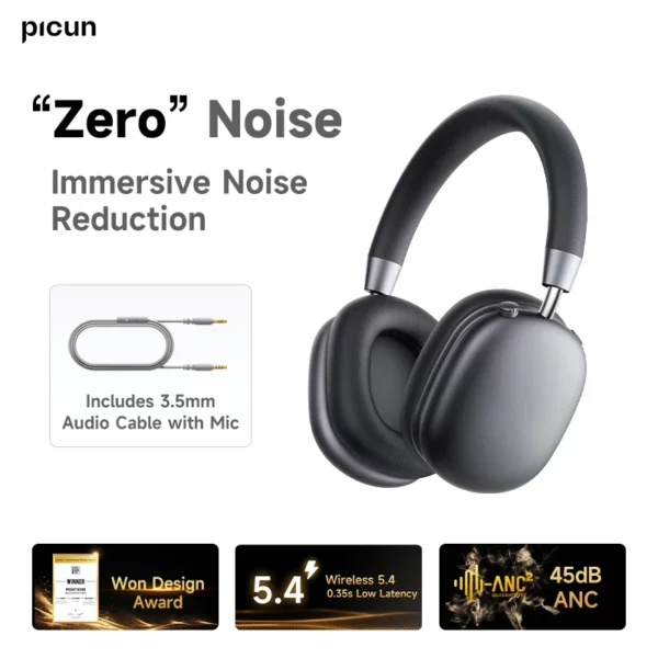 Picun F5 ANC casque sans fil Bluetooth 5.3 haute résolution Audio sur l'oreille casque 25dB annulation de bruit adaptative écouteurs 50H – Image 8