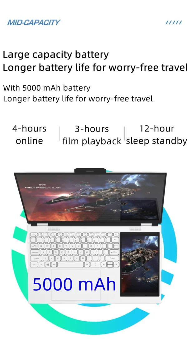Ordinateur portable double écran 15.6 "IPS 2K écran étroit à quatre côtés 7" écran tactile IPS 32 Go Intel N100 CPU 4 cœurs 4 fils jusqu'à 3.4 GHz – Image 26