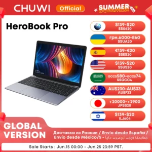 CHUWI HeroBook Pro pc portable Windows 11, écran Full hd de 14.1 pouces, processeur Intel Celeron N4020 Dual core, 6 go de RAM, 128 go de ROM, clavier pleine taille