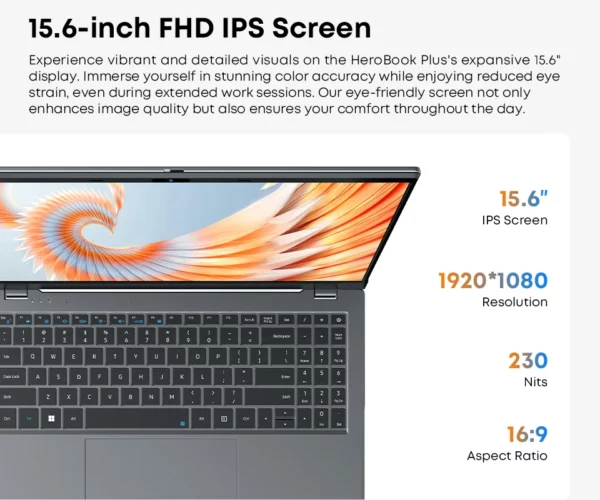 CHUWI-Ordinateur portable HeroPlePlus 15.6, Windows 11, Intel Celeron N4020, écran IPS FHD 2K, extension SSD 1 To, 8 Go de RAM, 256 Go – Image 14