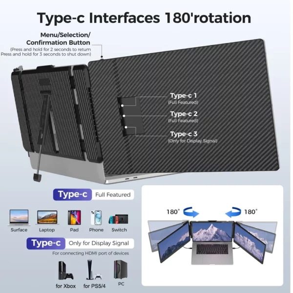 Moniteur d'ordinateur portable 14 pouces, 1920x1080, 16:9 IPS, pour touristes, extension d'écran, type-c, pour Macbook, Switch, téléphone – Image 12