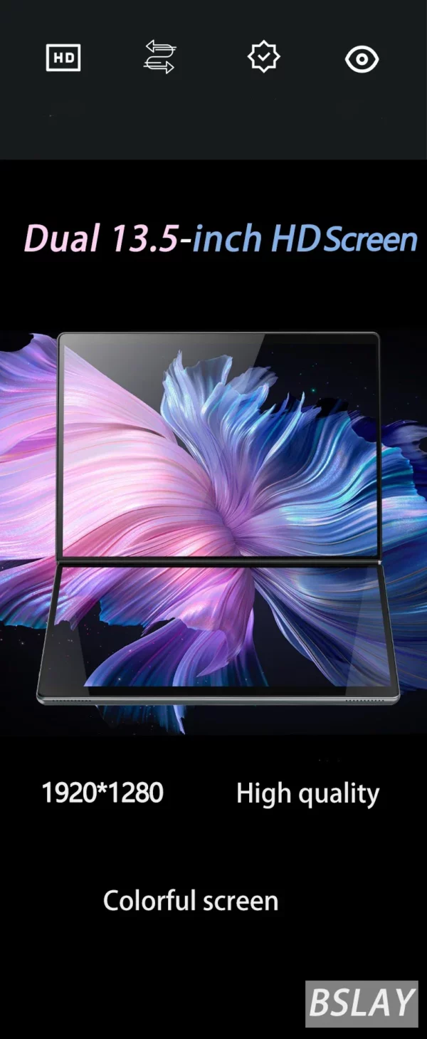 Tablette Double écran Intel N100 14 + 14 pouces, ordinateur portable, 16 go DDR5, 2 to, SSD HD, caméra 9000 mAH, 1920x1280, Windows 11 – Image 20