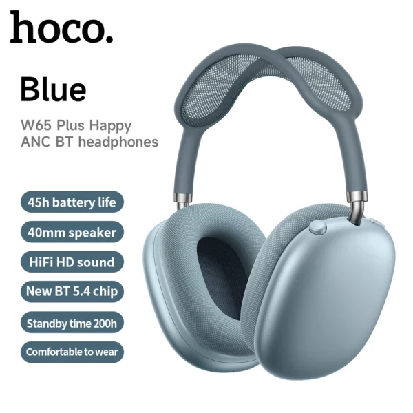HOCO W65 Plus ANC réduction du bruit Bluetooth casque sur l'oreille sans fil grand écouteur Hifi sons Sport casques avec bouton – Image 8