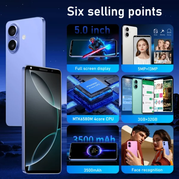FUFFI-I16 Plus, Smartphone Android, 5.0 pouces, 3 + 32 Go de ROM, double SIM, 3500 mAh, téléphones portables, double SIM, Google Play Store, téléphones portables – Image 3