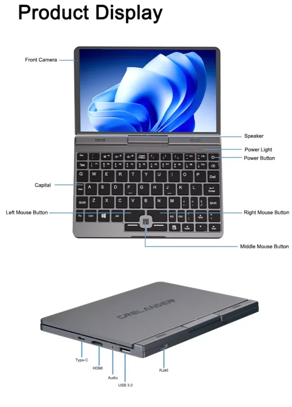 CRELANDER P8 Mini ordinateur portable 8 pouces écran tactile Intel lac N150 12GB DDR5 WiFi 6 2 en 1 ordinateur portable tablette PC ordinateur portable de poche – Image 25