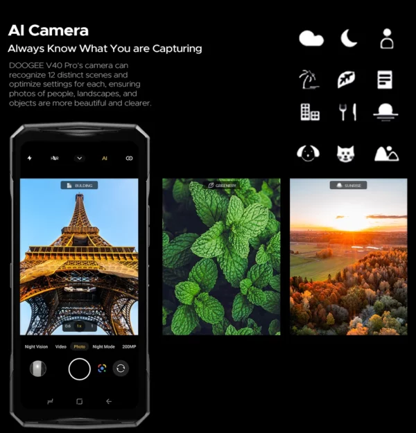 DOOGEE V40 Pro 5G téléphone robuste 6.78 "16GB + 512GB téléphones de jeu dimension 7300 200MP AI caméra 8680mAh Android 14 – Image 34