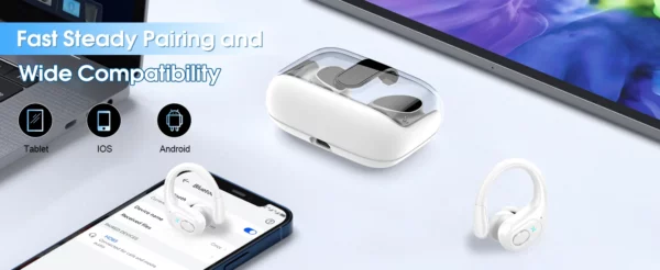 Écouteurs Bluetooth de sport, étanches IPX7, sans fil, 75 heures de musique, avec micro, affichage de puissance LED, crochet d'oreille souple, oreillettes TWS – Image 16