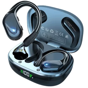Écouteurs sans fil Bluetooth 5.3, avec bouton micro, contrôle du bruit, crochets d'oreille, casque étanche pour le sport