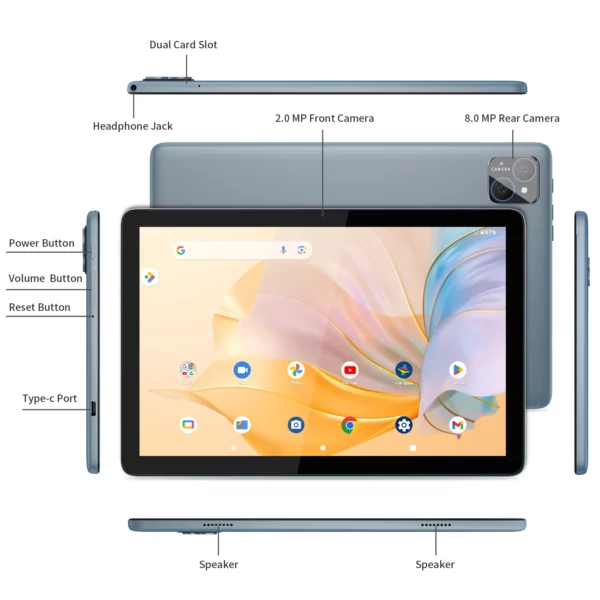 PRITOM TAB11 Tablette Android 14 10 pouces, 8 Go(4+4 Expansion) RAM + 128 Go ROM, Octa Core, WiFi 5G, avec clavier, souris, étui – Image 4
