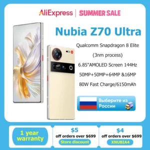 Version mondiale Nubia Z70 Ultra NX733J 5G Smartphone Snapdragon 8 Elite 6.85 "144Hz AMOLED affichage 6150mAh 80W Charge rapide IP69