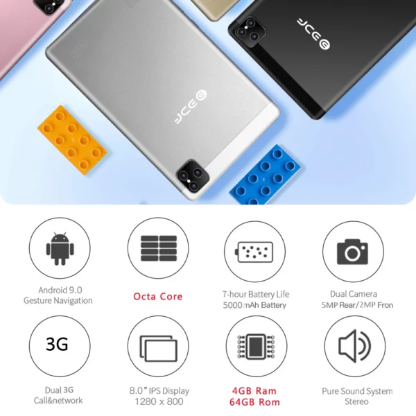 Dean-Tablette PC Android 9 OS, 4G, 3G Octa Core, 4 Go de RAM, 64 Go de ROM, tablettes pour touristes, WiFi Type-C, 5000mAh, 8 pouces, acheter, nouveau – Image 12