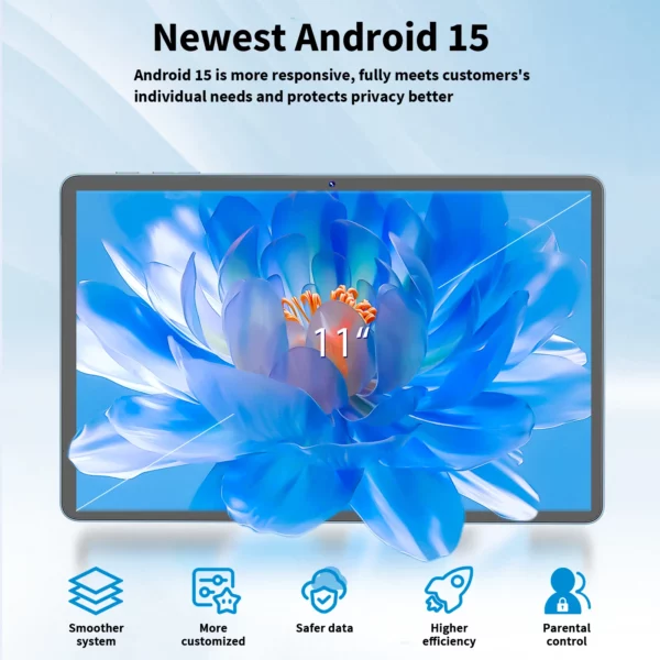 Relndoo nouvelle tablette 11 pouces Android 15, processeur T615, 24 Go(4 + 20 élargi) RAM + 128 Go ROM, WIFI, 5MP + 13MP, GPS, BT 5.0, Type C – Image 2