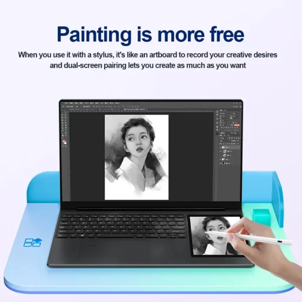 Crelander ordinateur portable Intel 15.6 "+ 7" Écran tactile 32gb RAM 1tb SSD rétroéclairé clavier ordinateur portable Windows 11 double écran – Image 6