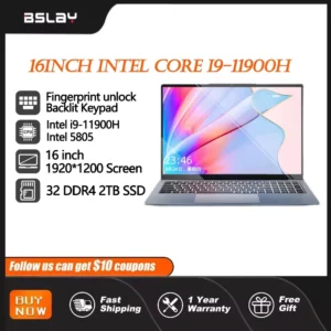 Ordinateur Portable de jeu 16 pouces Intel 5805 I9-11900H DDR4 Window11 32 RAM 2 to SSD HDMI HD caméra 8 cœurs 16 fils ordinateur Portable