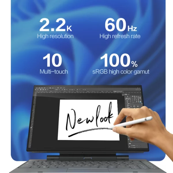 CRELANDER Ordinateur portable 2 en 1 , écran IPS 14 pouces (2240 ​​x 1440), processeur Intel 12e génération DDR4, SSD M2 16 Go/32 Go, Windows 11, tablette PC, ordinateur portable – Image 2
