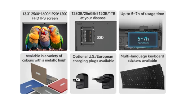 Adreamer 13.3 pouces ordinateur portable Intel Celeron N4020 8GB RAM 1T SSD Windows 10 ordinateur bureau école ordinateur portable – Image 8