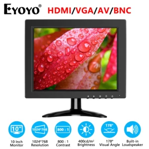 Eyoyo 10 pouces CCTV moniteur de sécurité 4:3 IPS écran LCD 1024x768 petit écran d'ordinateur TV pour PC avec entrée HDMI BNC VGA AV USB