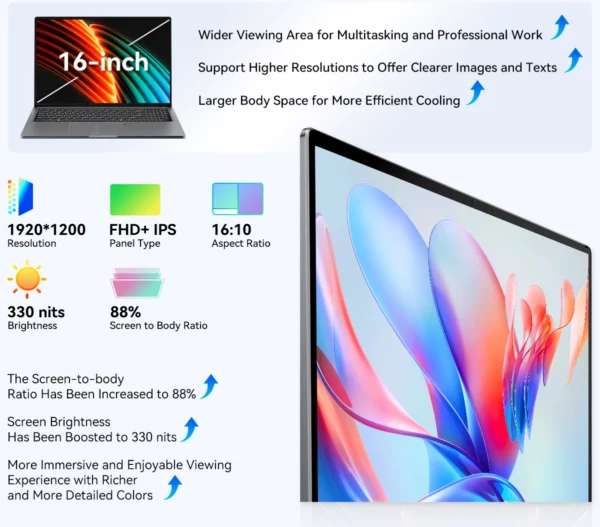 Blackview Acebook 12 P1 11 Pro ordinateur portable 16 en effet écran 1920*1200, Intel I5-1030NG7 Notebook, 16GB 512GB, 5000mAh, langue russe – Image 14