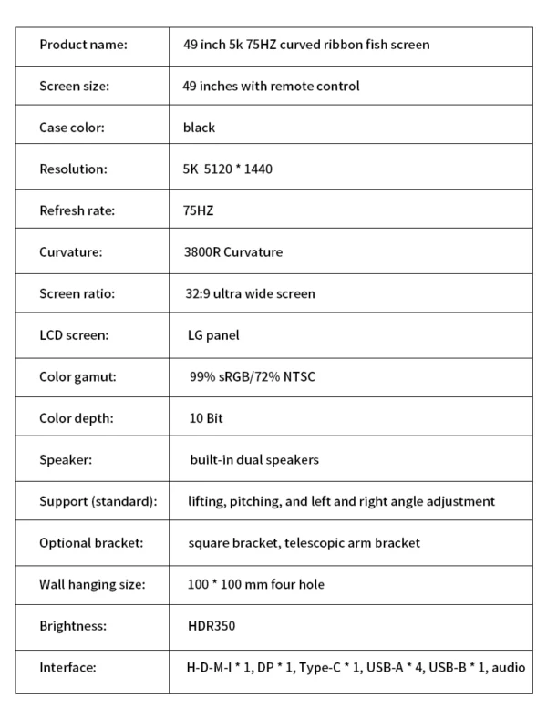 Moniteurs d'ordinateur de bureau incurvés, moniteur de jeu, écran ultra large, 49 pouces, 5K, 75Hz, 144Hz, courbe 5120x1440, PS Xbox – Image 16