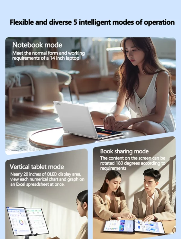 Ordinateur portable 14 pouces double écran tactile Intel Celeron N5805 8 Go de RAM 2 To SSD, caméra haute définition 4700 mAh portable 1920 * 1200 – Image 14