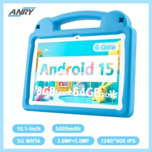 ANRY-Tablette Android 15 pour enfants, tablettes à écran HD, cadeaux pour enfants, 8 Go de RAM, 4 + 4 extensions, 64 Go, Dean A523, 2025 GHz, 10.1 Mah, 2.0 pouces, 5000
