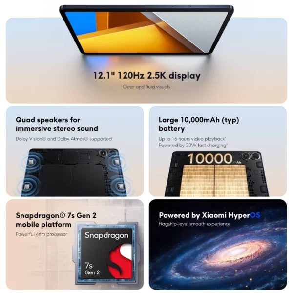POCO Pad Tablette , 8 Go, 256 Go, 33W, 10000mAh, Snapdragon 7s, Isabel 2 Octa Core, 12.1 en effet, 120Hz, écran 2.5K, version globale – Image 2