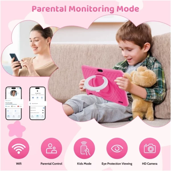 Tablette PC Android 13 pour enfants, 10.1 pouces, Allwinner A523, 8 cœurs, 4 go de RAM, 64 go de ROM, 1280x800 IPS, 6000mAh, cadeau, coque en silicone – Image 3