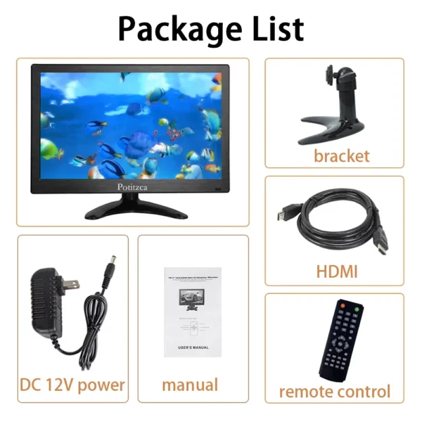 Moniteur Portable 10.1/11.6/13.3 pouces, Mini moniteur 1366x768, ordinateur avec entrée HDMI/VGA/AV/BNC/USB, pour Pc, ordinateur Portable, PS4, Xbox Ras Pi – Image 6